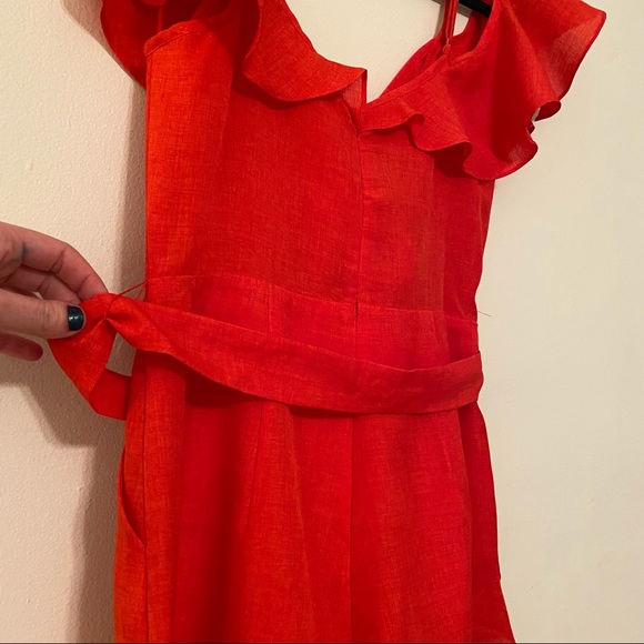 Red Cold- Shoulder Ruffle Romper - Picture 6 of 8